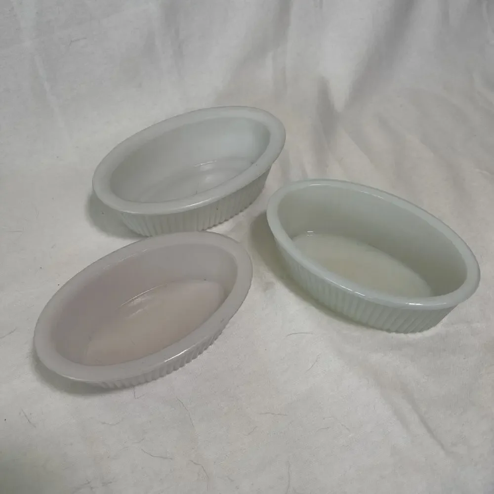 Milk Glass Oval Ramekins X3- Different Sizes and Shades.